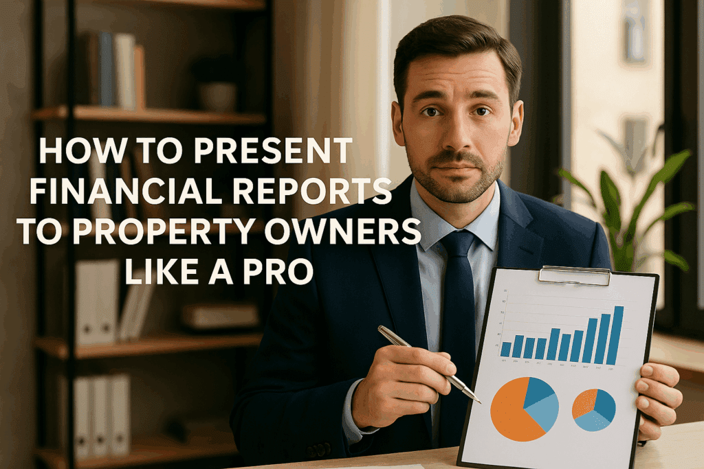 Property manager presenting financial reports with charts to property owners.