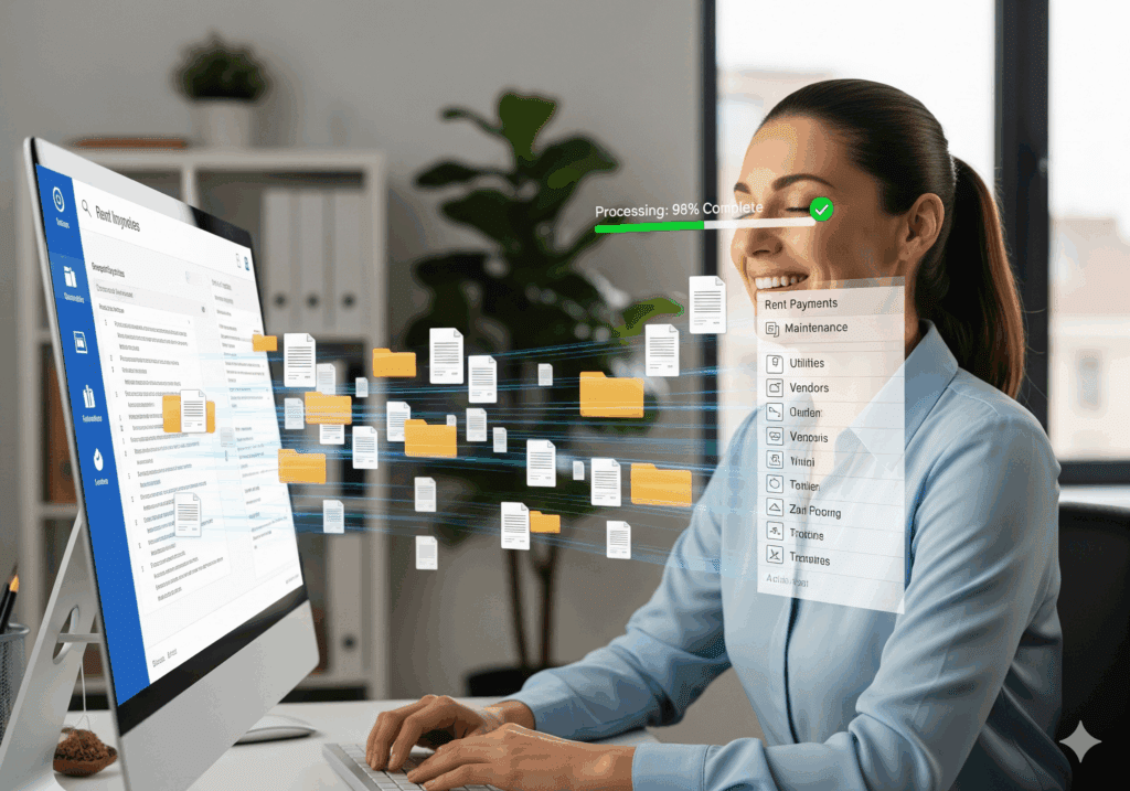 Property manager using automated software for invoice and data processing