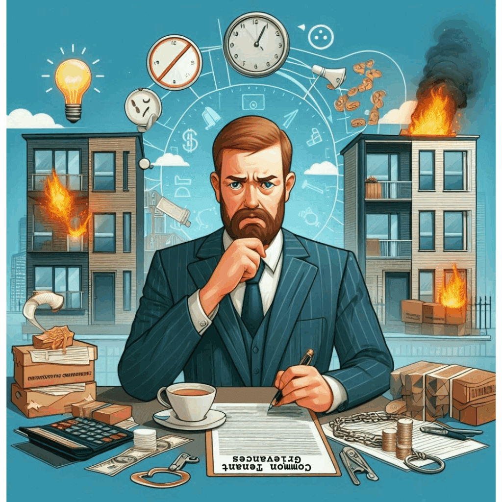 Property manager stressed over common tenant grievances and rental property issues.